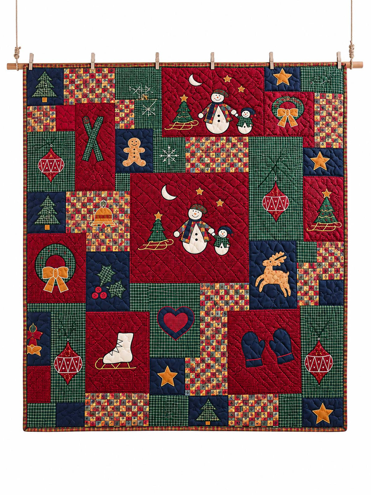 Christmas Snowman Patchwork Quilted 3-Piece Bedding Set