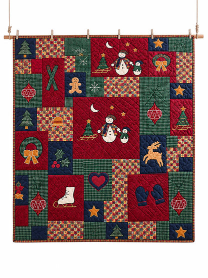 Christmas Snowman Patchwork Quilted 3-Piece Bedding Set