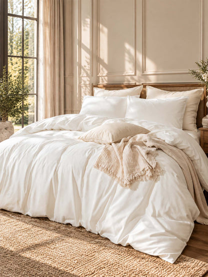 Solid Color Cotton 3-Piece Duvet Cover Bedding Set