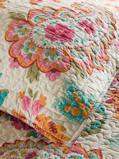 Boho Colorful Paisley Floral Patchwork Quilted 3‑Piece Bedding Set