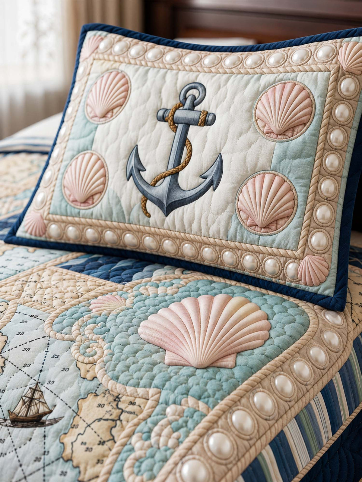 H.PAI Coastal Lighthouse Quilted 3-Piece Bedding Set