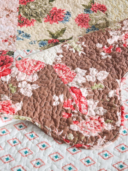 Rose Garden Patchwork Quilted 3-Piece Bedding Set