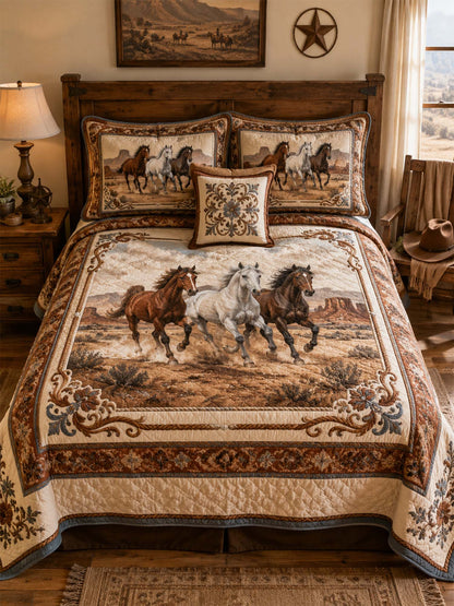 H.PAI Equestrian Horse Patchwork Quilted 3-Piece Bedding Set
