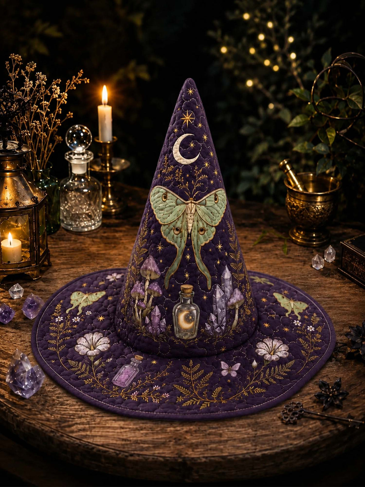 H.PAI Moonlit Butterfly Mystic Garden Quilted Witch Hat