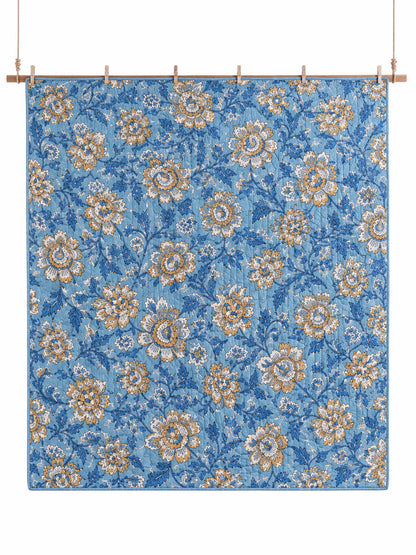 Blue Botanical Floral Quilted 3-Piece Bedding Set