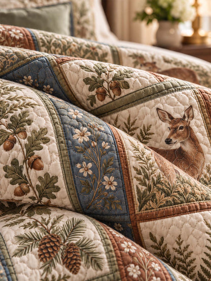 Woodland Deer Botanical Quilted 3-Piece Bedding Set