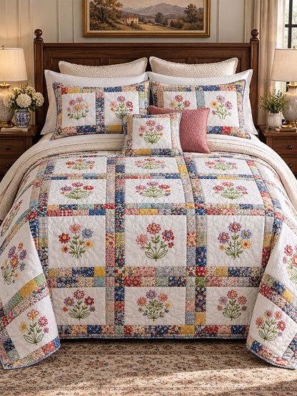 Wildflower Cottage Patchwork Quilted 3-Piece Bedding Set
