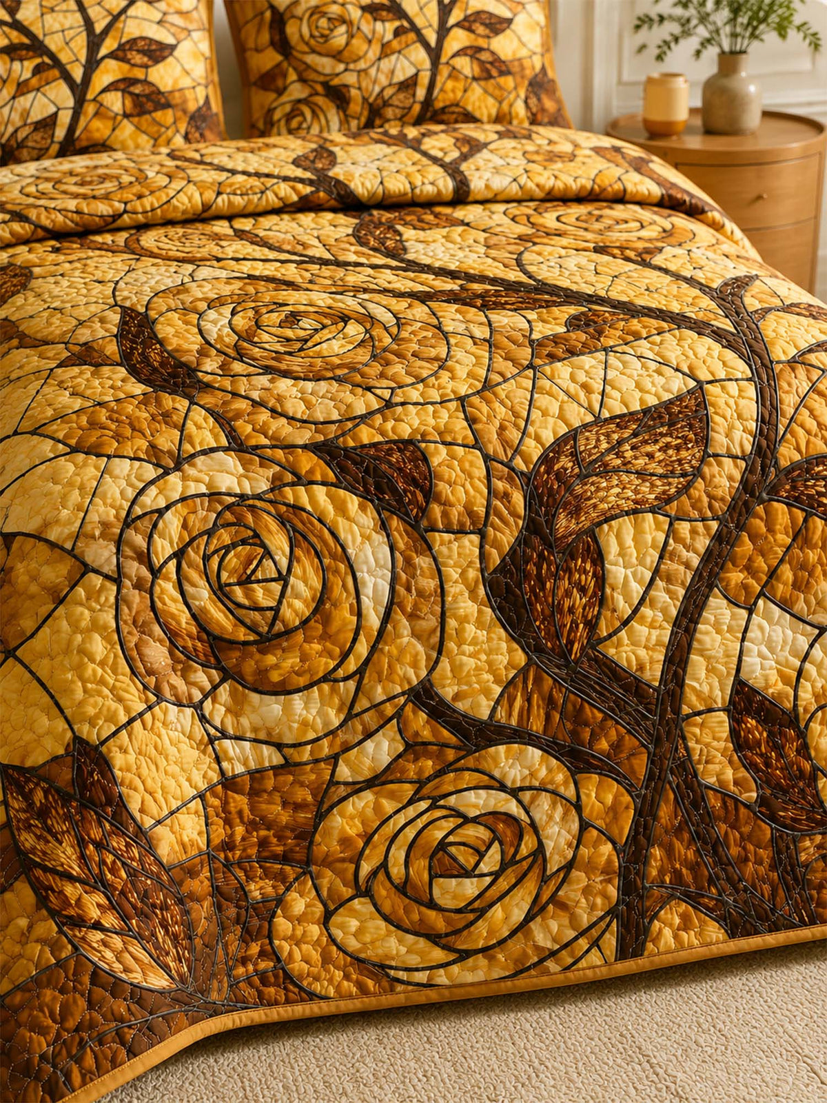 H.PAI Golden Rose Quilted 3-Piece Bedding Set
