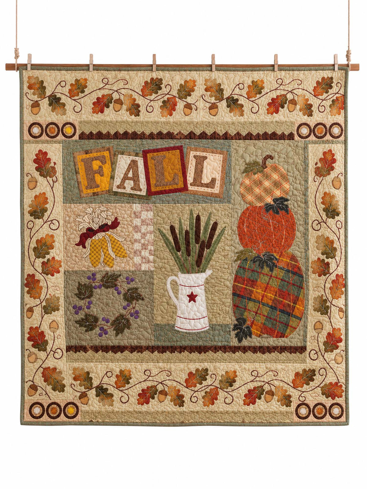 Fall Pumpkin Harvest Patchwork Quilted 3-Piece Bedding Set