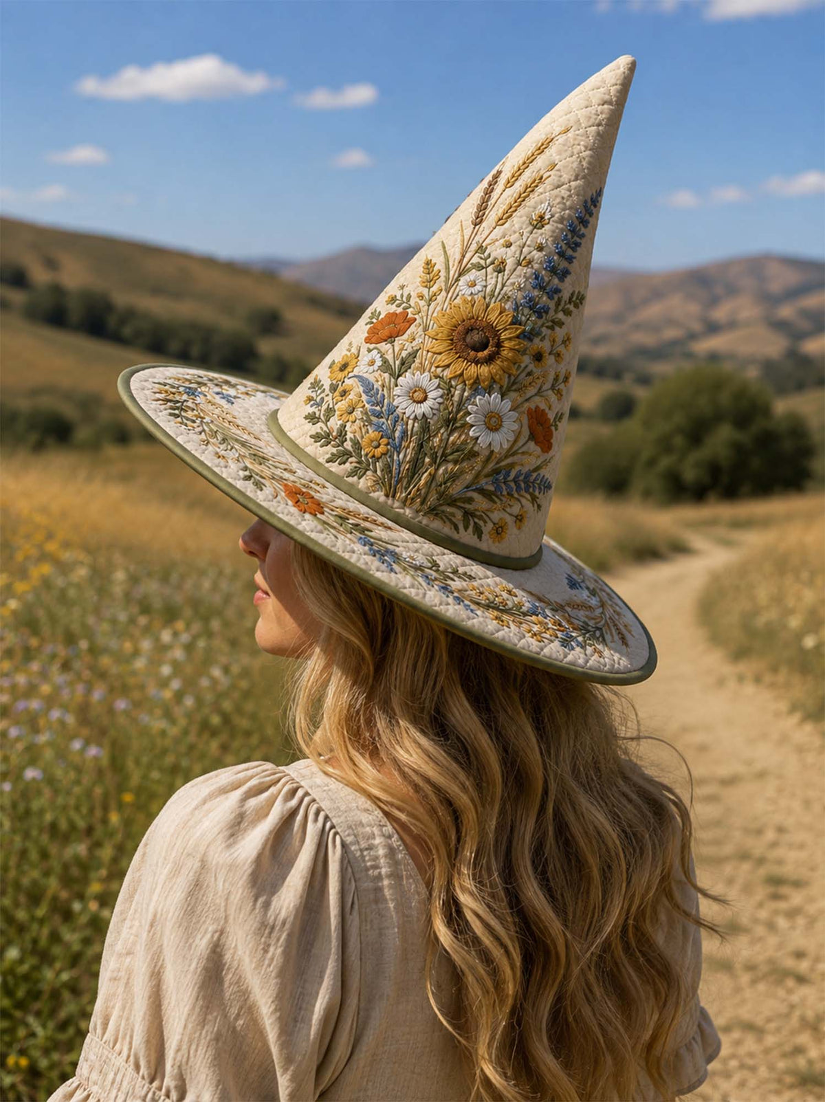 H.PAI Wildflower Meadow Handcrafted Quilted Witch Hat