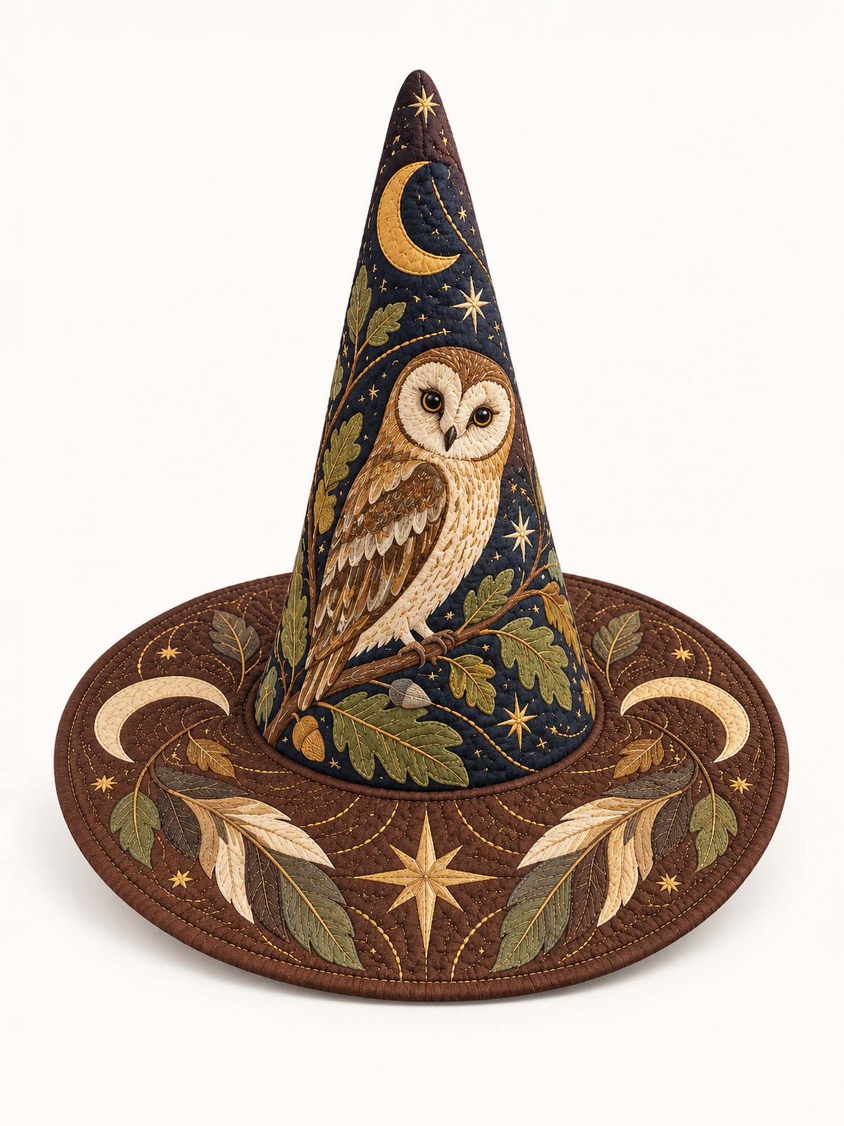 Moonlit Owl Woodland Gothic Handcrafted Quilted Witch Hat