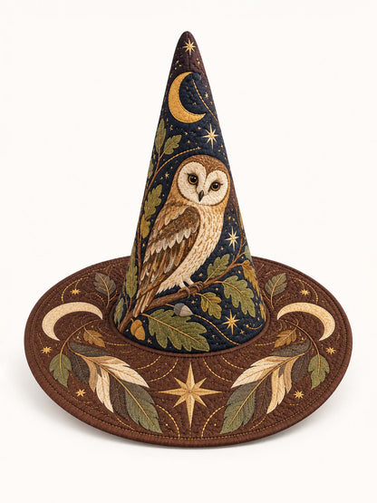 Moonlit Owl Woodland Gothic Handcrafted Quilted Witch Hat
