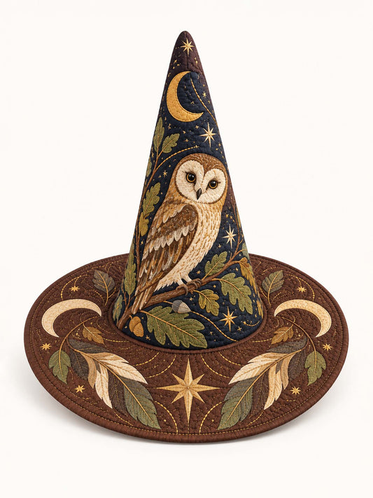 Moonlit Owl Woodland Gothic Handcrafted Quilted Witch Hat