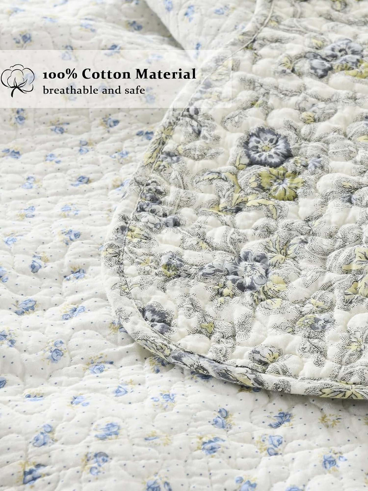 Blue Meadow Patchwork Quilted 3-Piece Bedding Set