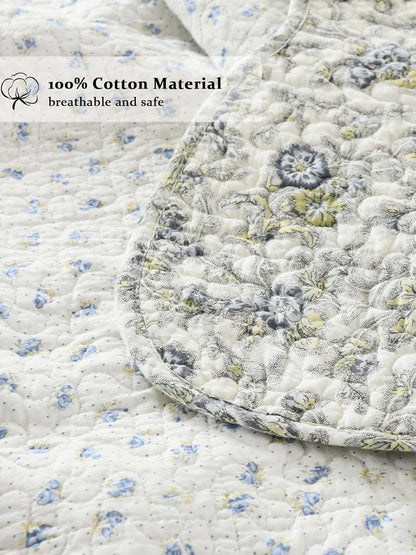 Blue Meadow Patchwork Quilted 3-Piece Bedding Set