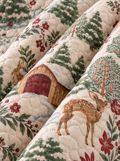 Woodland Cabin Deer Quilted 3-Piece Bedding Set