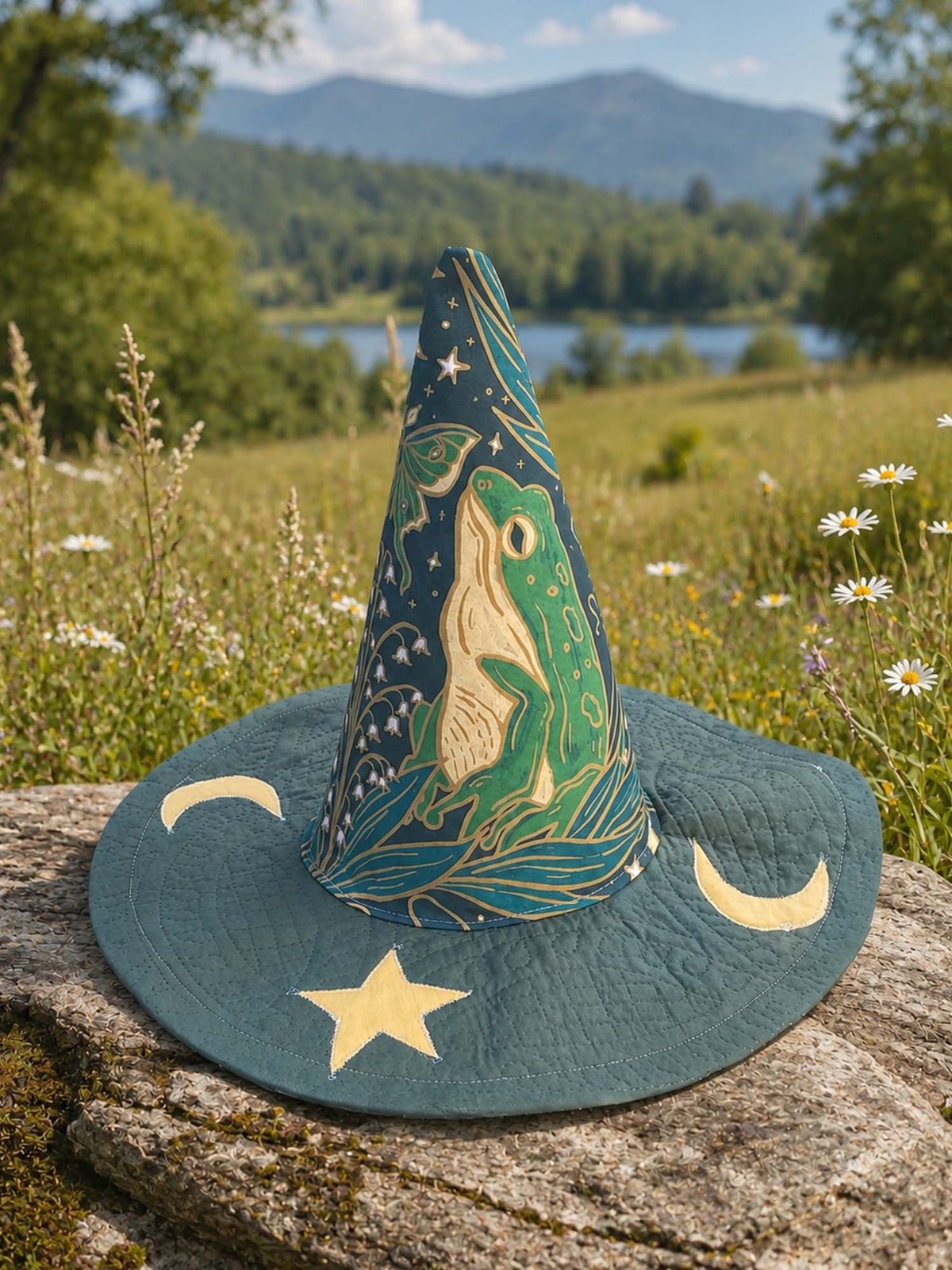 H.PAI Celestial Frog Handcrafted Quilted Witch Hat
