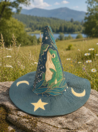 H.PAI Celestial Frog Handcrafted Quilted Witch Hat