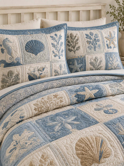 Coastal Ocean Quilted 3-Piece Bedding Set