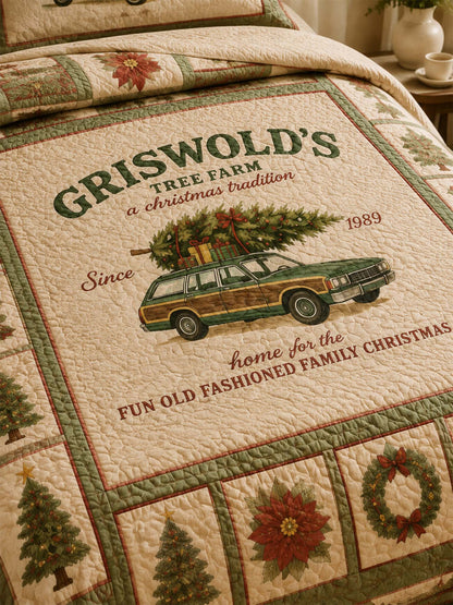 Christmas Tree Farm Vintage Quilted 3-Piece Bedding Set