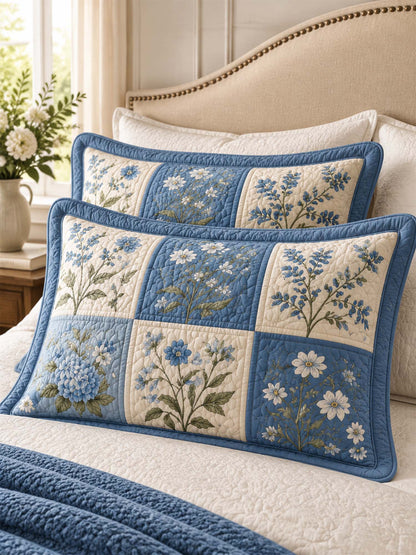 Blue Hydrangea Botanical Patchwork Quilted 3-Piece Bedding Set