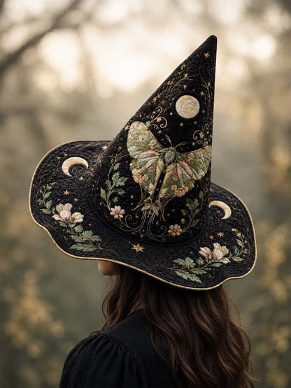 H.PAI Moth Fairy Victorian Gothic Handcrafted Quilted Witch Hat