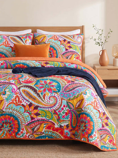 Vibrant Paisley Garden Quilted 3-Piece Bedding Set