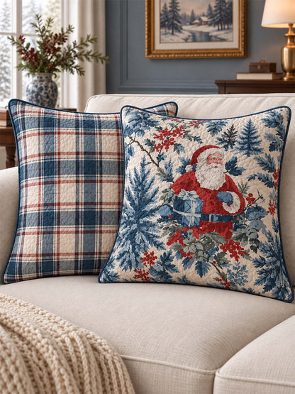 Vintage Santa & Plaid Christmas Quilted Pillow Covers 2-Piece Set