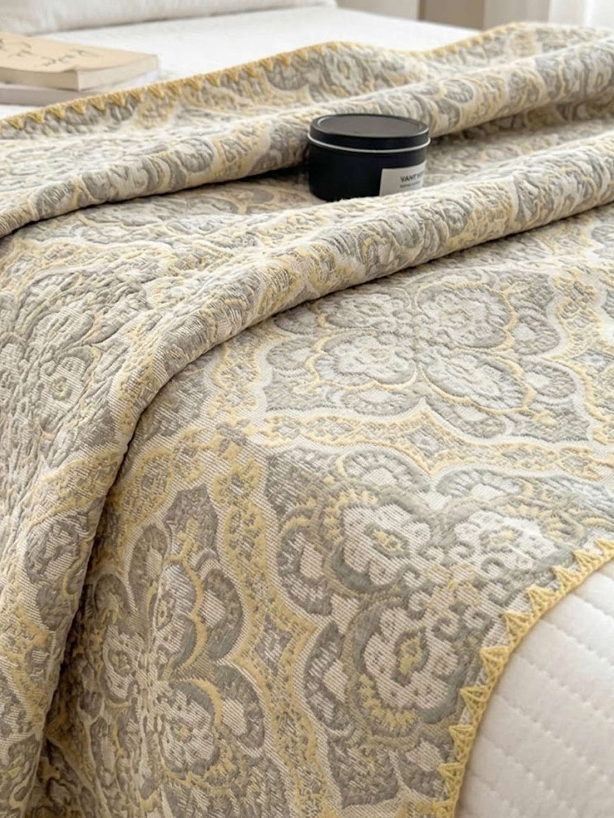 Vintage Yellow Floral Jacquard Quilted Throw Three‑Layer Gauze Cotton Blanket