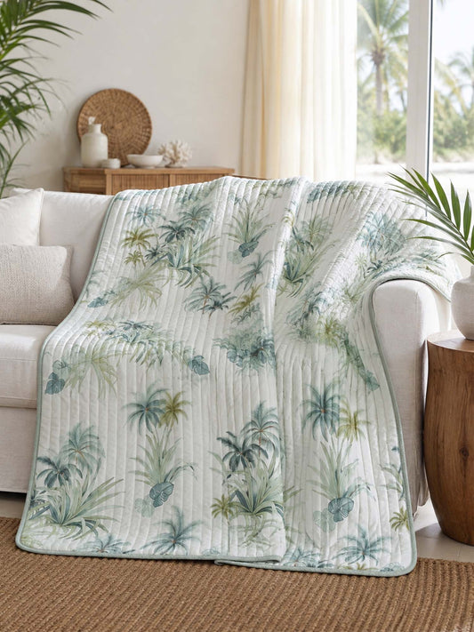 Tropical Palm Garden Quilted Blanket