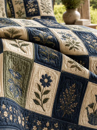 H.PAI Botanical Garden Quilted 3-Piece Bedding Set