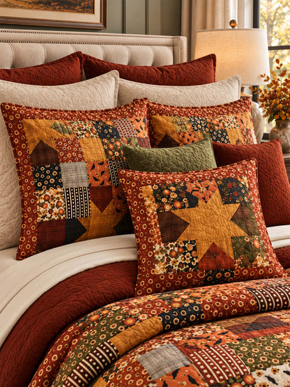 Autumn Harvest Patchwork Quilted 3-Piece Bedding Set