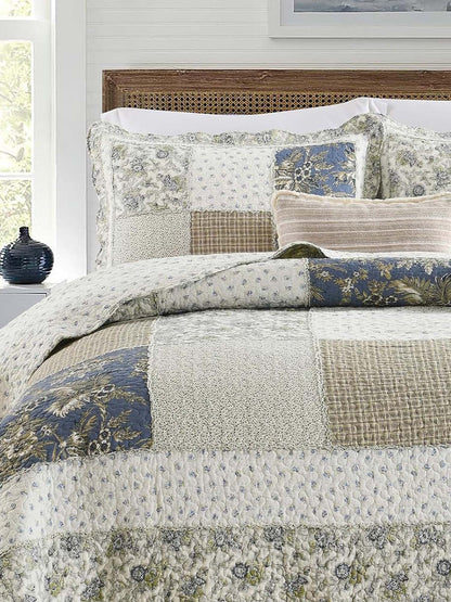 Blue Meadow Patchwork Quilted 3-Piece Bedding Set