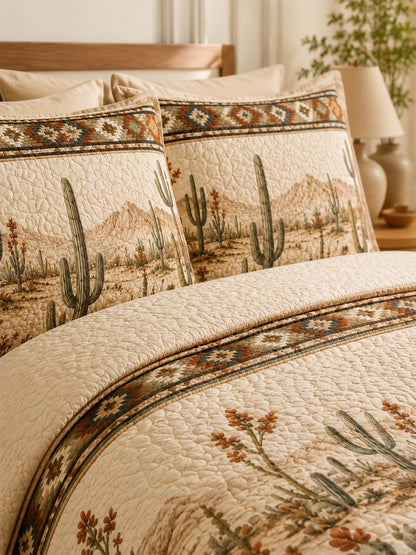 H.PAI Desert Cactus Quilted 3-Piece Bedding Set