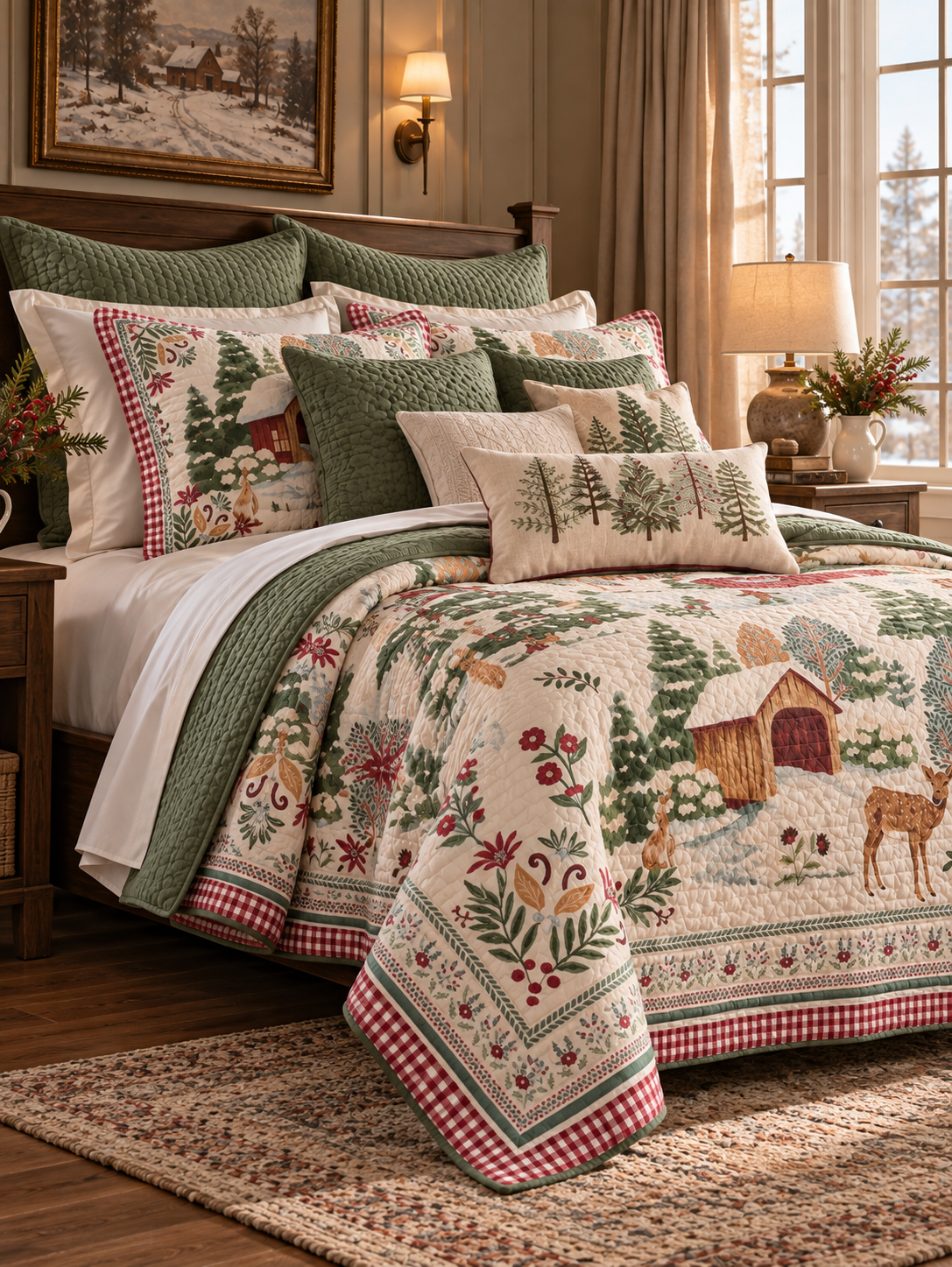 Woodland Cabin Deer Quilted 3-Piece Bedding Set