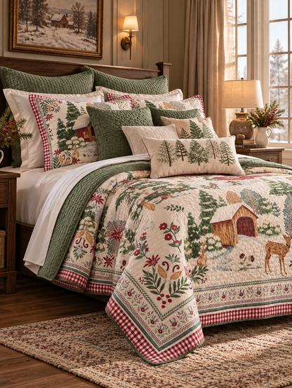 Woodland Cabin Deer Quilted 3-Piece Bedding Set
