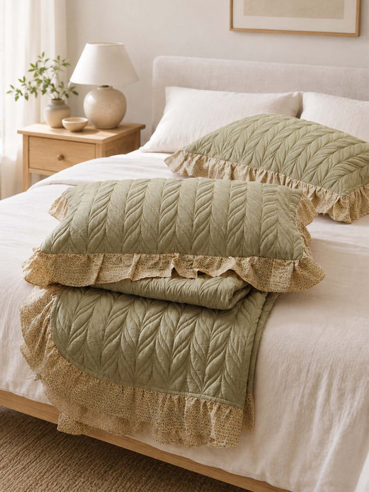 Sage Leaf Double-Layer Gauze Quilted 3-Piece Bedding Set