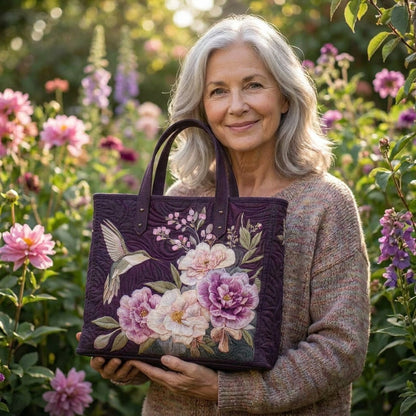 Artisanal Quilted Bag - Hummingbirds and Orchids