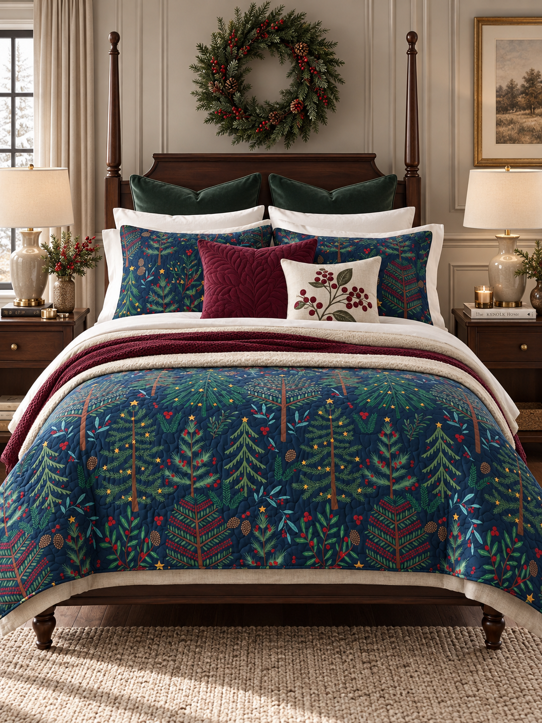 Evergreen Forest Christmas Quilted 3-Piece Bedding Set