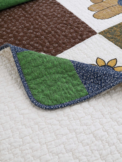 Sheep Farmhouse Folk Patchwork Quilted 3-Piece Bedding Set
