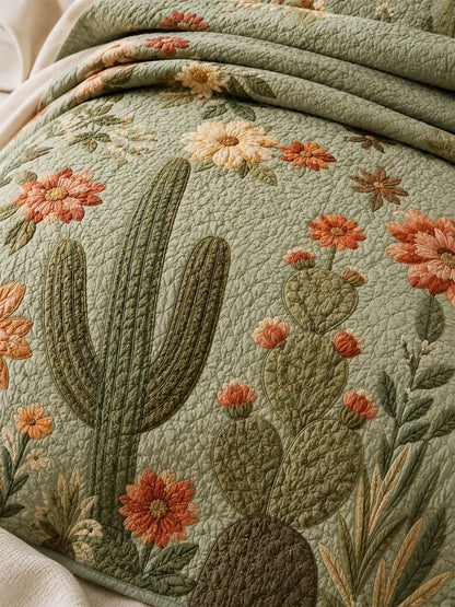 H.PAI Cactus Garden Floral Quilted 3-Piece Bedding Set