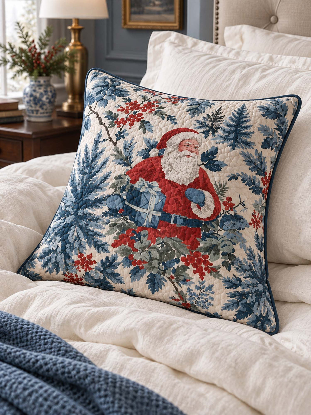 Vintage Santa & Plaid Christmas Quilted Pillow Covers 2-Piece Set