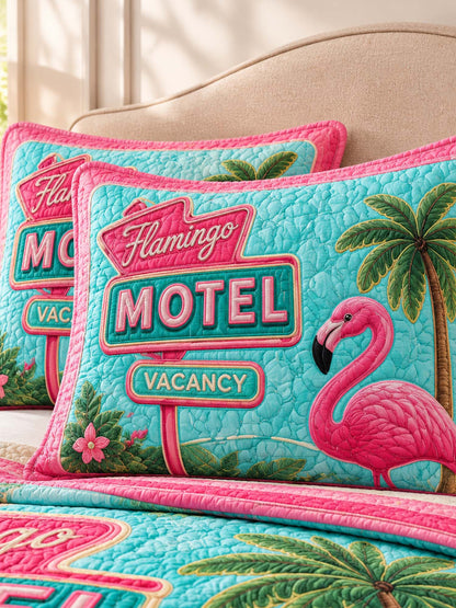 H.PAI Flamingo Motel Tropical Paradise Quilted 3-Piece Bedding Set