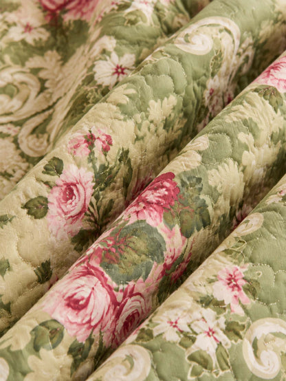 Vintage Rose Botanical Floral Quilted 3-Piece Bedding Set