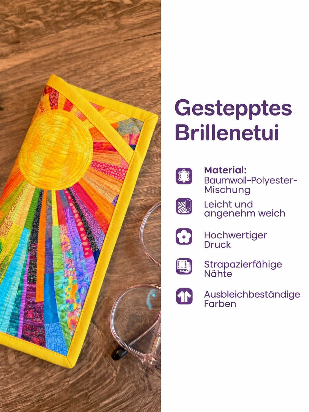Gequilt brillenkoker – Zwarte kat met Halloween heksenhoed