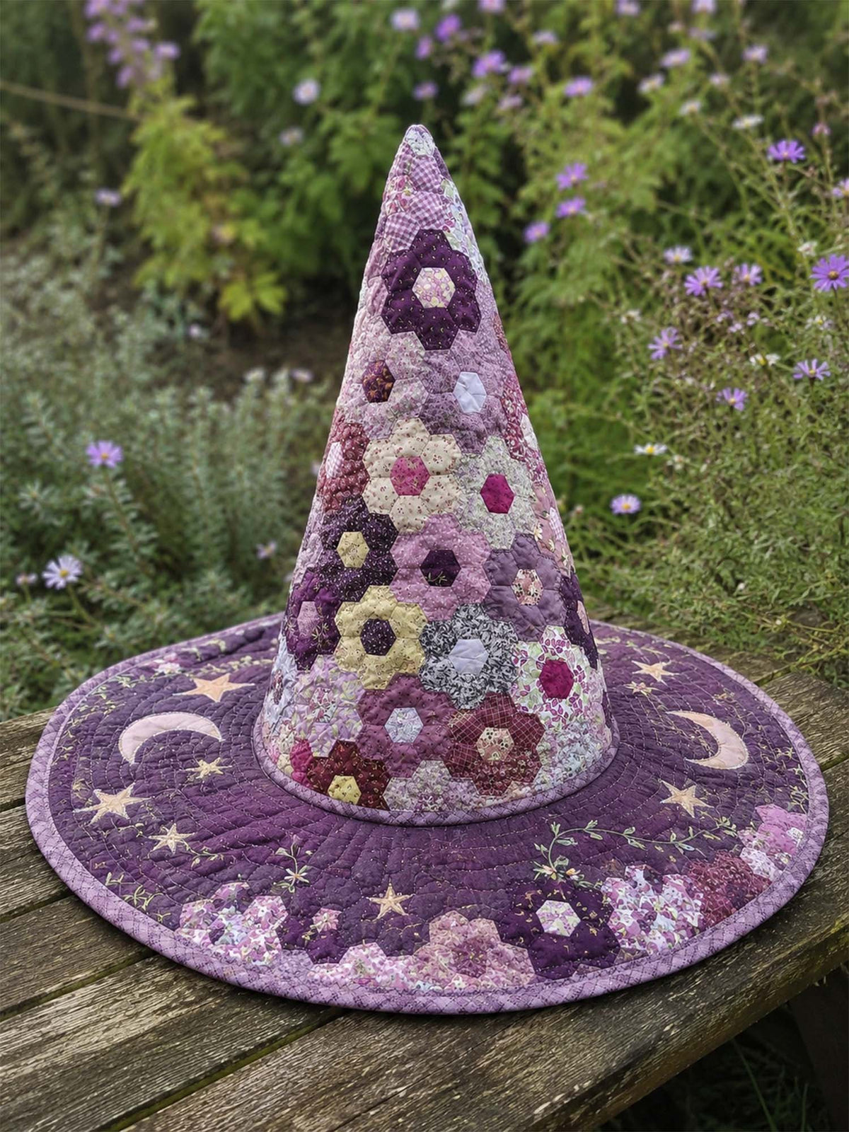 H.PAI Hexagon Patchwork Celestial Handcrafted Quilted Witch Hat