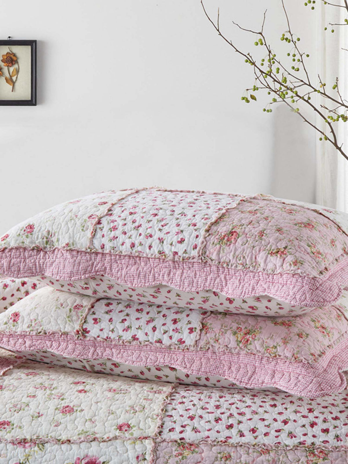 Rose Cottage Patchwork Quilted 3-Piece Bedding Set