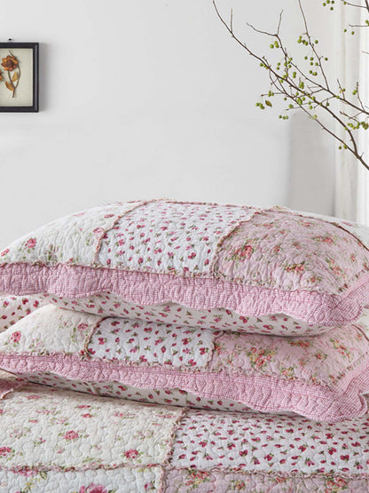Rose Cottage Patchwork Quilted 3-Piece Bedding Set
