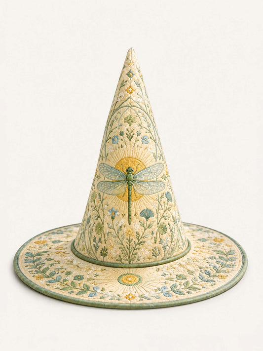 H.PAI Dragonfly Garden Vintage Fairy Handcrafted Quilted Witch Hat