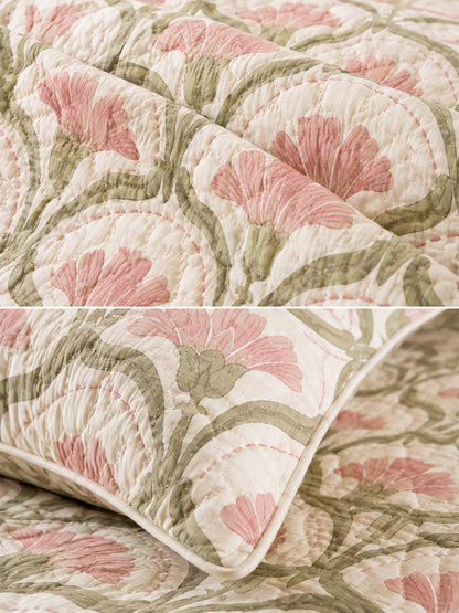 H.PAI Blush Floral Meadow Quilted 3-Piece Bedding Set